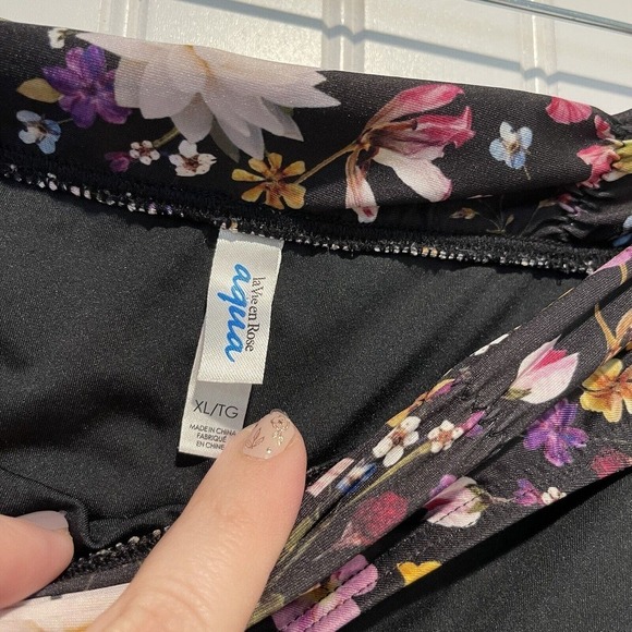La Vie En Rose Aqua Black Floral Tankini Swimsuit Size Large - Picture 10 of 11